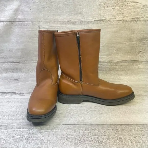 Fin &amp; Feather Insulated Boots Brown Leather Size 8 USA Made Zipper Tan Hunting