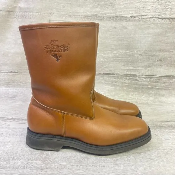 Fin &amp; Feather Insulated Boots Brown Leather Size 8 USA Made Zipper Tan Hunting