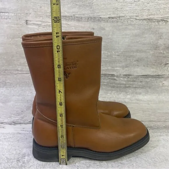 Fin &amp; Feather Insulated Boots Brown Leather Size 8 USA Made Zipper Tan Hunting
