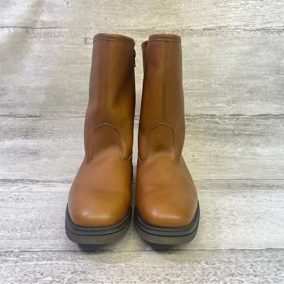 Fin &amp; Feather Insulated Boots Brown Leather Size 8 USA Made Zipper Tan Hunting