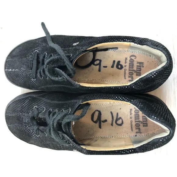 Finn Comfort Ikebukuro 6309513 Women 7.5 Black Houndstooth Leather Oxford Shoes
