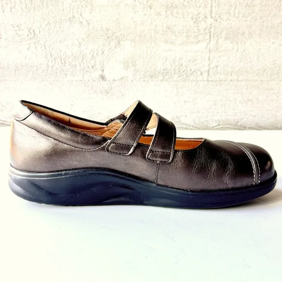 Finn Comfort Sacramento Mary Jane Shoes Brown Metallic Velcro Hippie UK 6W US 8W