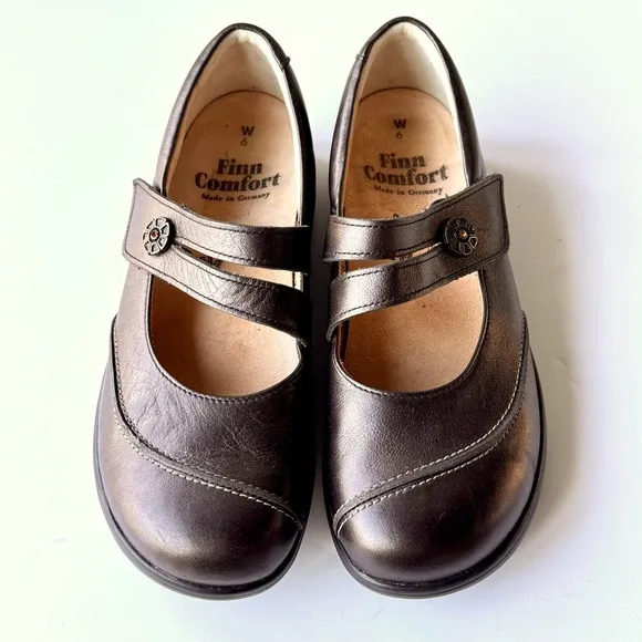Finn Comfort Sacramento Mary Jane Shoes Brown Metallic Velcro Hippie UK 6W US 8W