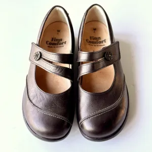 Finn Comfort Sacramento Mary Jane Shoes Brown Metallic Velcro Hippie UK 6W US 8W