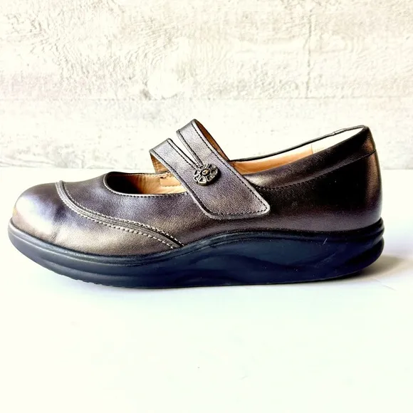 Finn Comfort Sacramento Mary Jane Shoes Brown Metallic Velcro Hippie UK 6W US 8W