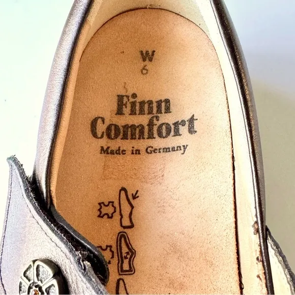 Finn Comfort Sacramento Mary Jane Shoes Brown Metallic Velcro Hippie UK 6W US 8W