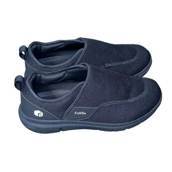 FitVille Shoes Men Extra Wide Slip-On comfort Shoes for Swollen Feet Black 11.5W