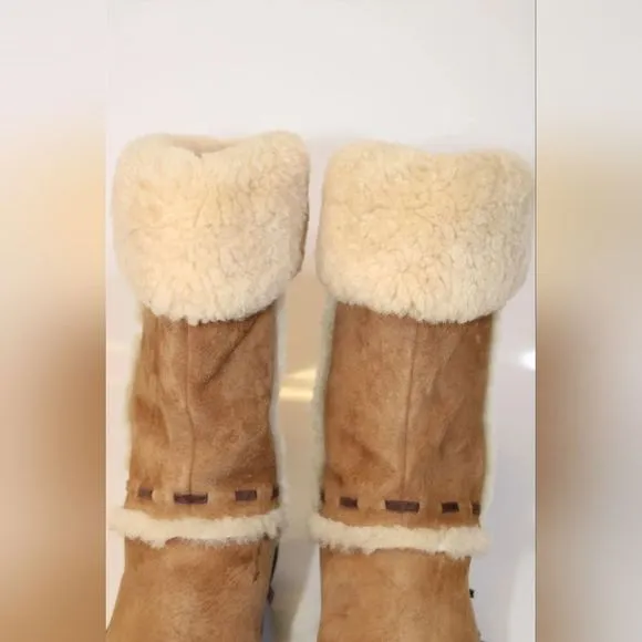 Flash Sale UGG 12 Elijo Chestnut Suede Shearling Pull On Cuffed Boots