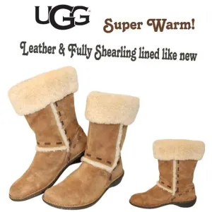 Flash Sale UGG 12 Elijo Chestnut Suede Shearling Pull On Cuffed Boots