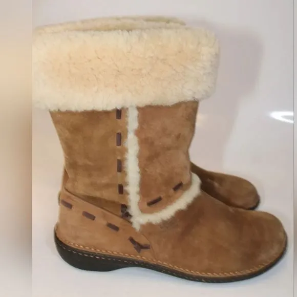 Flash Sale UGG 12 Elijo Chestnut Suede Shearling Pull On Cuffed Boots