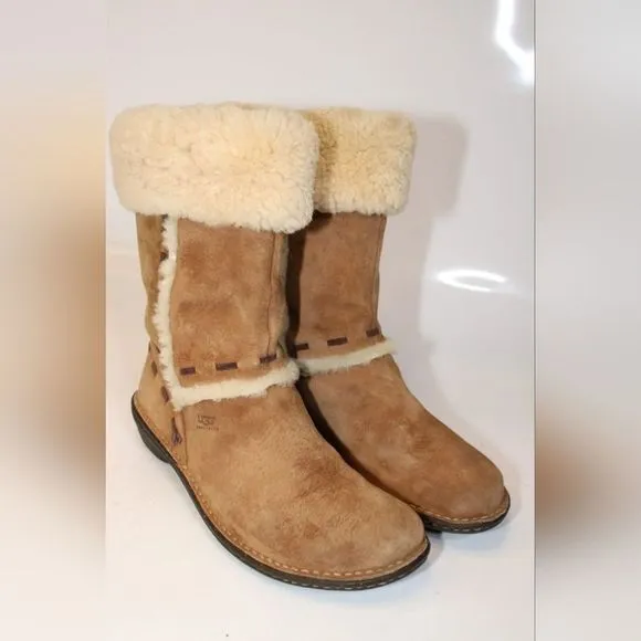 Flash Sale UGG 12 Elijo Chestnut Suede Shearling Pull On Cuffed Boots