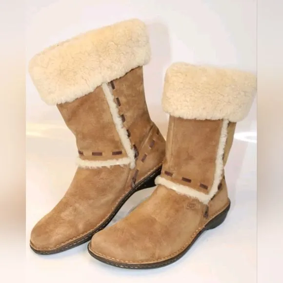Flash Sale UGG 12 Elijo Chestnut Suede Shearling Pull On Cuffed Boots