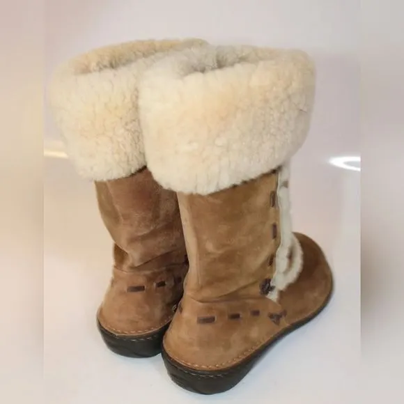 Flash Sale UGG 12 Elijo Chestnut Suede Shearling Pull On Cuffed Boots