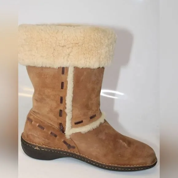 Flash Sale UGG 12 Elijo Chestnut Suede Shearling Pull On Cuffed Boots