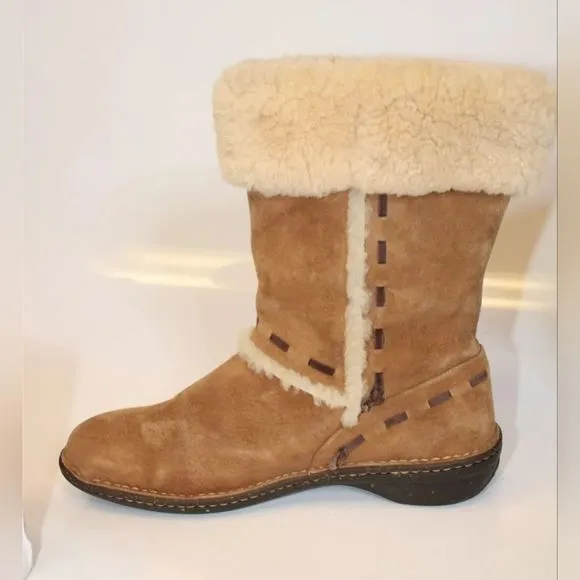 Flash Sale UGG 12 Elijo Chestnut Suede Shearling Pull On Cuffed Boots