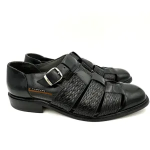 Florsheim Fisherman Sandal Mens Black Leather Huarache Closed Toe Buckle Brazil