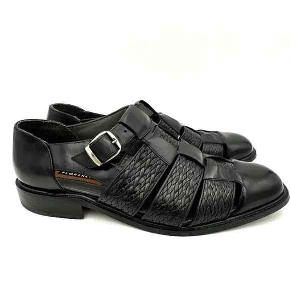 Florsheim Fisherman Sandal Mens Black Leather Huarache Closed Toe Buckle Brazil