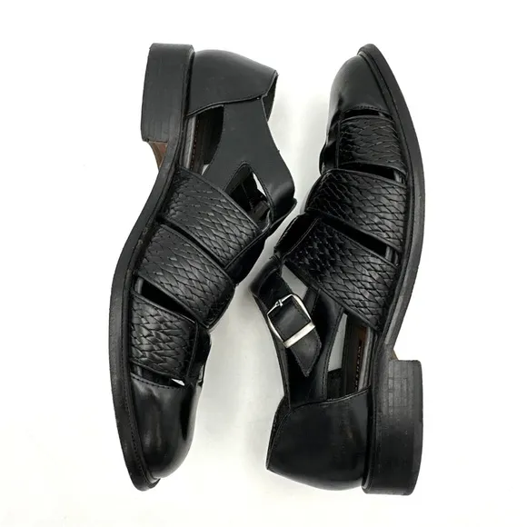 Florsheim Fisherman Sandal Mens Black Leather Huarache Closed Toe Buckle Brazil