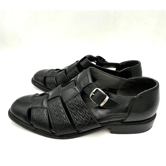 Florsheim Fisherman Sandal Mens Black Leather Huarache Closed Toe Buckle Brazil