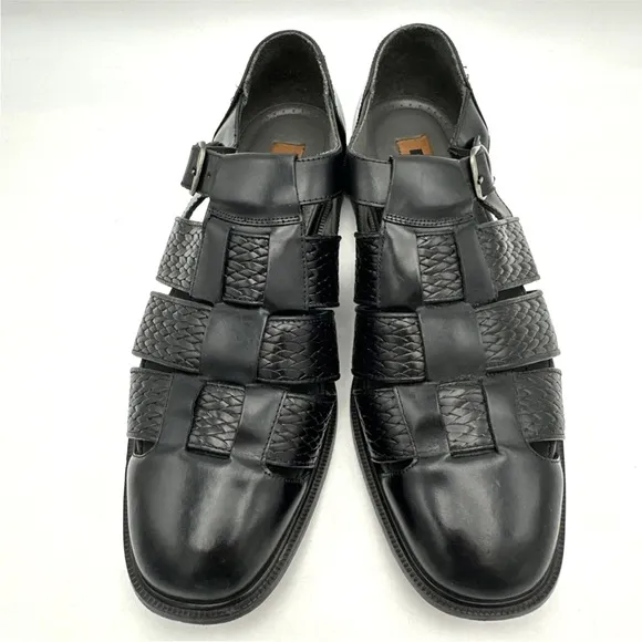 Florsheim Fisherman Sandal Mens Black Leather Huarache Closed Toe Buckle Brazil