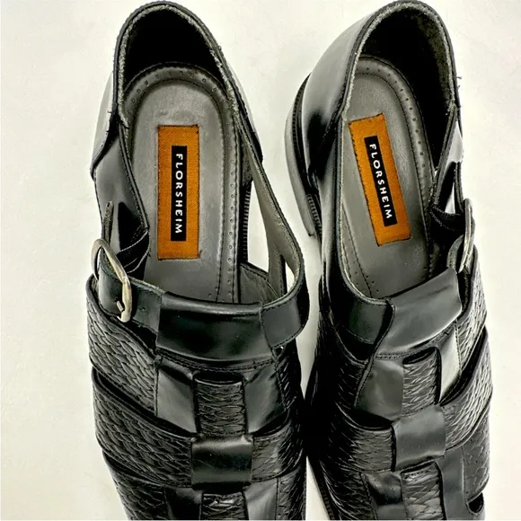 Florsheim Fisherman Sandal Mens Black Leather Huarache Closed Toe Buckle Brazil