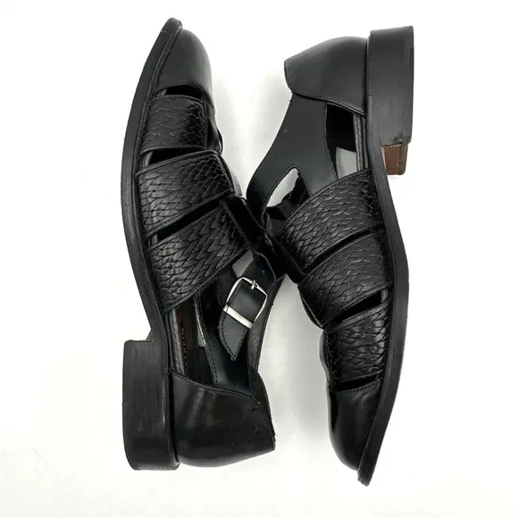 Florsheim Fisherman Sandal Mens Black Leather Huarache Closed Toe Buckle Brazil