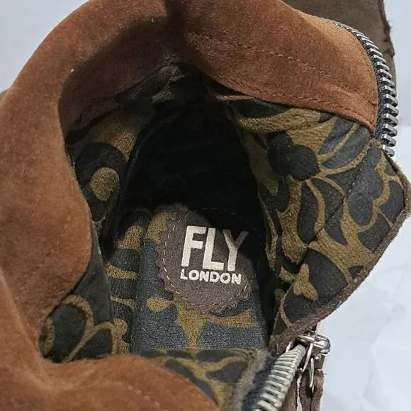 Fly London Yex Fold Over Comfy Suede Wedge Zip Ankle Boots Size 36 US 5.5 Brown