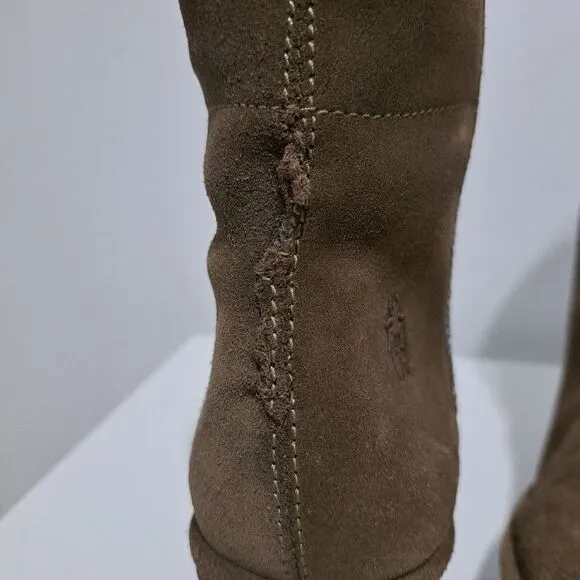 Fly London Yex Fold Over Comfy Suede Wedge Zip Ankle Boots Size 36 US 5.5 Brown