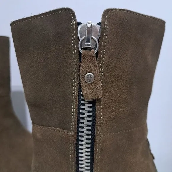 Fly London Yex Fold Over Comfy Suede Wedge Zip Ankle Boots Size 36 US 5.5 Brown