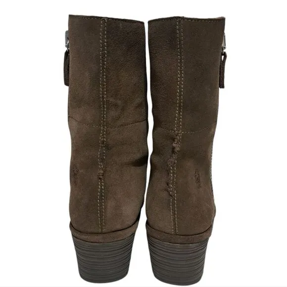 Fly London Yex Fold Over Comfy Suede Wedge Zip Ankle Boots Size 36 US 5.5 Brown