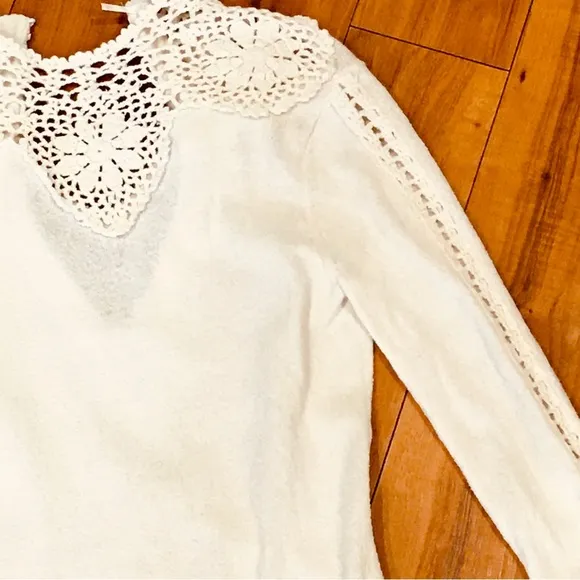 Free People boho sweater knit antique white ivory dress small cottage we
