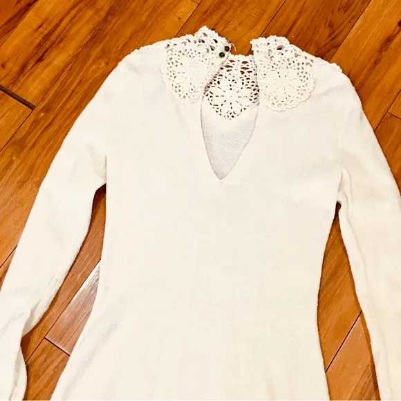 Free People boho sweater knit antique white ivory dress small cottage we