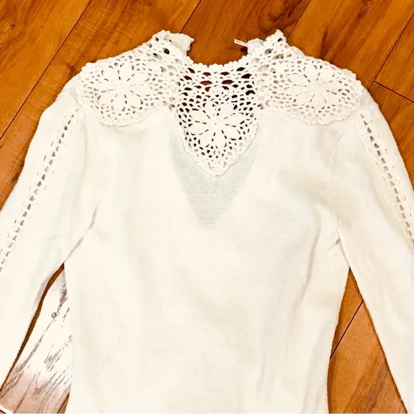 Free People boho sweater knit antique white ivory dress small cottage we