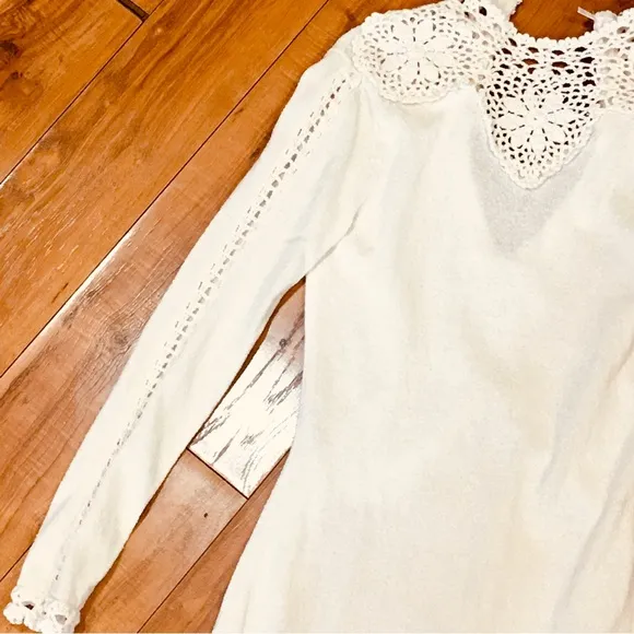 Free People boho sweater knit antique white ivory dress small cottage we