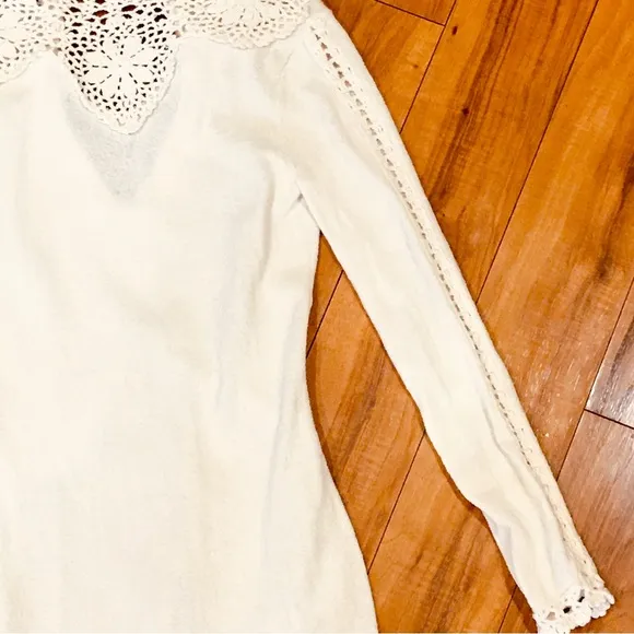 Free People boho sweater knit antique white ivory dress small cottage we