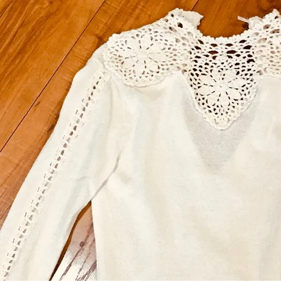 Free People boho sweater knit antique white ivory dress small cottage we