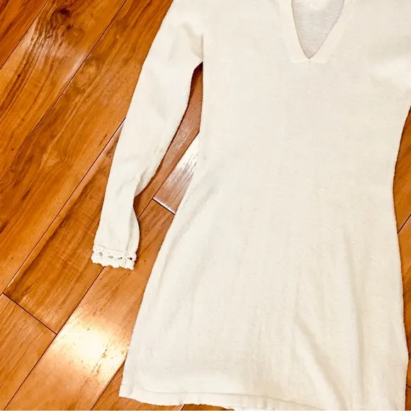 Free People boho sweater knit antique white ivory dress small cottage we