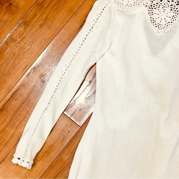 Free People boho sweater knit antique white ivory dress small cottage we