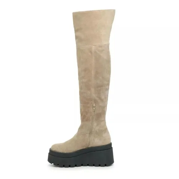 Free People London Calling Wedge Over-the-Knee Boots Size 37 7 Stone Suede NEW