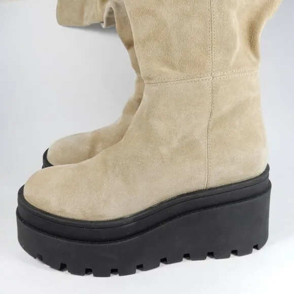 Free People London Calling Wedge Over-the-Knee Boots Size 37 7 Stone Suede NEW