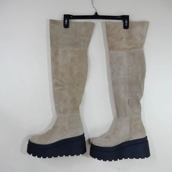 Free People London Calling Wedge Over-the-Knee Boots Size 37 7 Stone Suede NEW