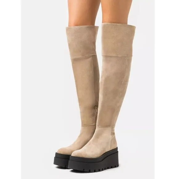 Free People London Calling Wedge Over-the-Knee Boots Size 37 7 Stone Suede NEW