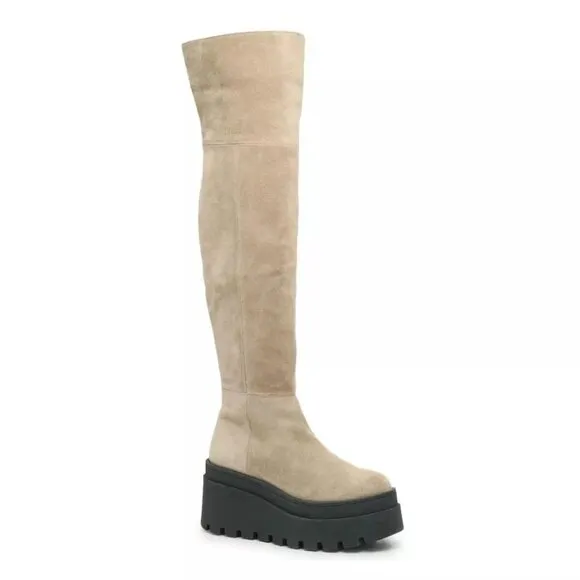 Free People London Calling Wedge Over-the-Knee Boots Size 37 7 Stone Suede NEW
