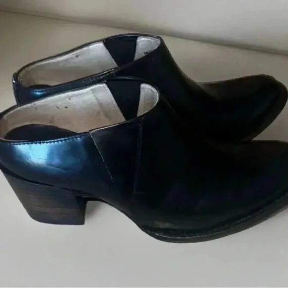 Freebird By Steven Shae‎ Mule Booties Black Leather Stacked Heel Size 7 &amp; Hat