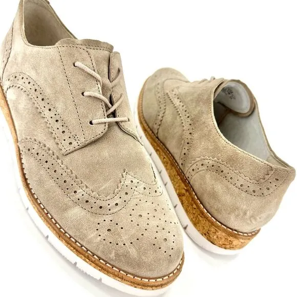 GABOR COMFORT OPTIFIT UNISEX TAN SUEDE LACE-UP WINGTIP OXFORD SNEAKER