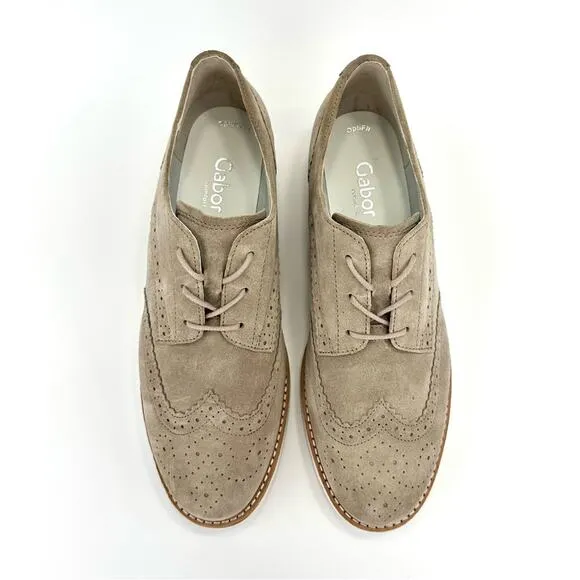 GABOR COMFORT OPTIFIT UNISEX TAN SUEDE LACE-UP WINGTIP OXFORD SNEAKER