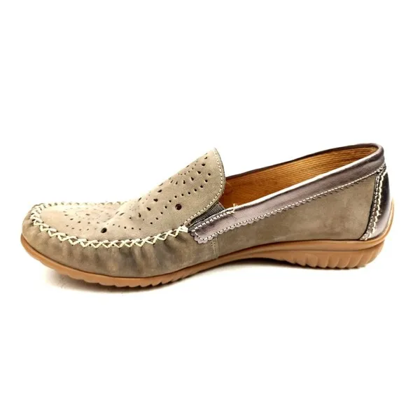 Gabor Shoes Womens UK 5.5 US 8 Comfort Soft Moccasin Loafer Taupe Perforated