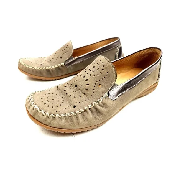 Gabor Shoes Womens UK 5.5 US 8 Comfort Soft Moccasin Loafer Taupe Perforated