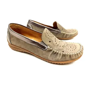 Gabor Shoes Womens UK 5.5 US 8 Comfort Soft Moccasin Loafer Taupe Perforated