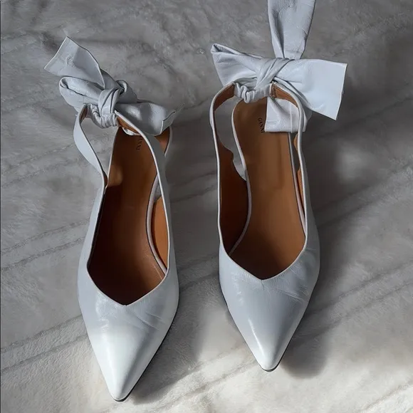 Ganni sz 9 leather bow accent Elegant White Slingback Heels